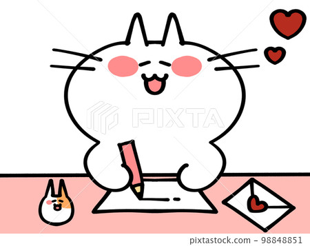 一隻貓和一隻倉鼠寫情書的插圖素材 一隻貓和一隻倉鼠寫情書的插圖素材 98848851