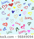 Hearts Pastel Seamless Pattern On Light Blue Background. Wedding Concept 98849094