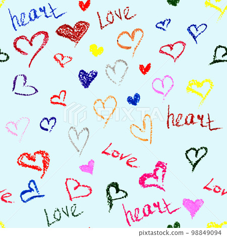 Hearts Pastel Seamless Pattern On Light Blue Background. Wedding Concept 98849094