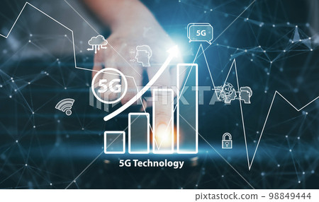 Global network connection 5G concept, laptop with Global network connection 6G with icon concept, technology network wireless systems and internet of things, new technologies coming up in the future. 98849444