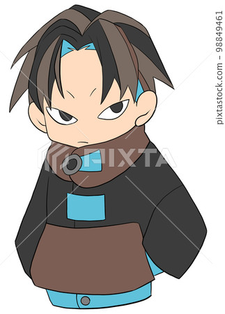 一個穿著冬衣的男孩的插圖,他的眼睛很鋒利 一個穿著冬衣的男孩的插圖,他的眼睛很鋒利 98849461