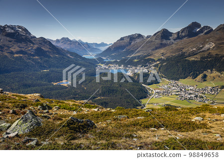 View Above St Moritz from Muottas Muragl of Upper Engadine, Graubunden, Switzerland 98849658
