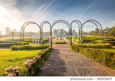 Public park around Botanical garden greenhouse in Curitiba, Parana, Brazil 98849907