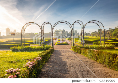 Public park around Botanical garden greenhouse in Curitiba, Parana, Brazil 98849909