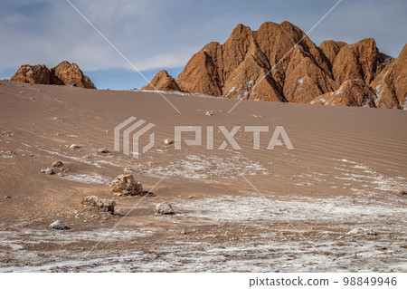 Moon Valley dramatic landscape at Sunset, Atacama Desert, Chile 98849946