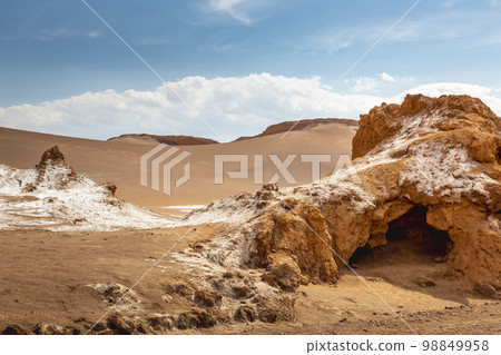 Moon Valley, Valle de la Luna dramatic landscape a Sunset, Atacama Desert, Chile 98849958