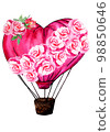 Heart Hot Air Balloon With Roses. Hand Drawn Illustration. Wedding Concept. 98850646