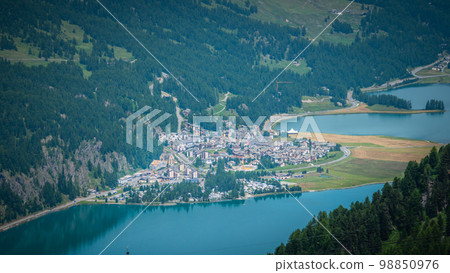 The village of Silvaplana in Engadin Switzerland The village of Silvaplana in Engadin Switzerland 98850976