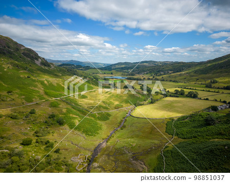 Wonderful Lake District National Park with its stunning landscape - aerial view 98851037