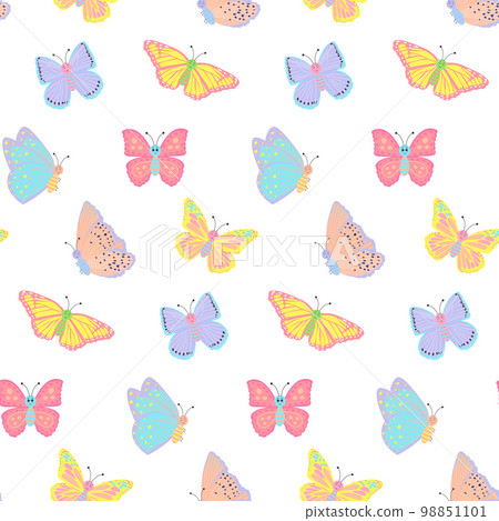 Colorful smiling butterflies seamless pattern. Colorful smiling butterflies seamless pattern. 98851101