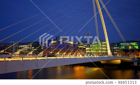 Samuel Beckett Bridge over River Liffey in Dublin - evening view - travel photography Samuel Beckett Bridge over River Liffey in Dublin - evening view - travel photography 98851313