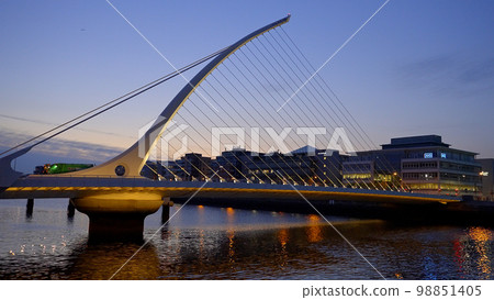 Samuel Beckett Bridge over River Liffey in Dublin - evening view - travel photography 98851405