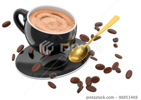 Ceramic coffee cup with coffee beans for americano, espresso, latte on white 98851408