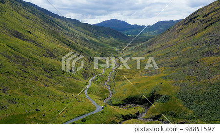 Beautiful valley in the Lake District National Park - aerial view - travel photography Beautiful valley in the Lake District National Park - aerial view - travel photography 98851597