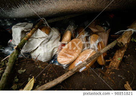 Food storage in forest conditions, a trench in the ground as a refrigerator. 98851821