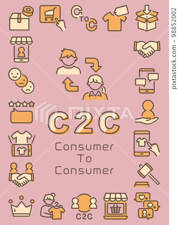 C2C（消費者對消費者）彩色線條圖標集 98852002
