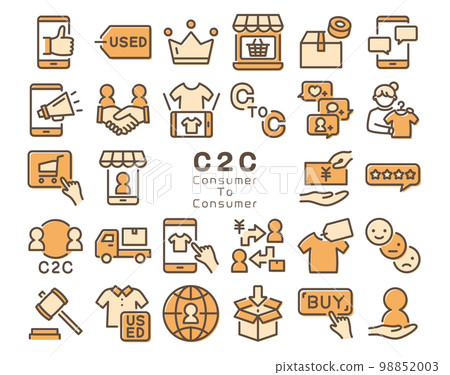 C2C（消費者對消費者）彩色線條圖標集 98852003