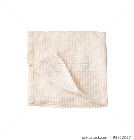 Striped beige linen napkin mockup isolated on white background, top view 98852027