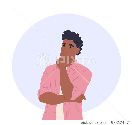 Make a choice, decision concept. Young African American man making a choice, thinking, analyzing. Make a choice, decision concept. Doubt, decide, set priorities. Make a choice, decision concept. Young African American man making a choice, thinking, analyzing. Make a choice, decision concept. Doubt, decide, set priorities. 98852427