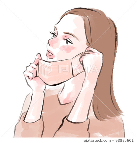 Woman, removing mask 98853601