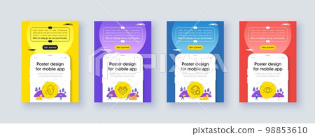 Simple set of Insurance hand, Coronavirus and Healthy face line icons. Poster offer design with phone interface mockup. Include Health eye icons. For web, application. Vector Simple set of Insurance hand, Coronavirus and Healthy face line icons. Poster offer design with phone interface mockup. Include Health eye icons. For web, application. Vector 98853610