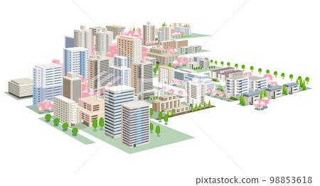 Beautiful spring cityscape and scenery of life with cherry blossoms 98853618