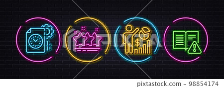 Stars, Project deadline and Seo statistics minimal line icons. Neon laser 3d lights. Instruction manual icons. For web, application, printing. Ranking stars, Time management, Analytics chart. Vector Stars, Project deadline and Seo statistics minimal line icons. Neon laser 3d lights. Instruction manual icons. For web, application, printing. Ranking stars, Time management, Analytics chart. Vector 98854174