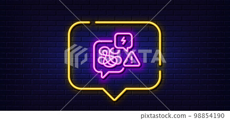 Neon light speech bubble. Difficult stress line icon. Psychology chat sign. Mental health messy symbol. Neon light background. Stress glow line. Brick wall banner. Vector 98854190