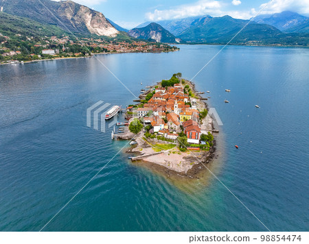 Aerial view of Isola Superiore, or Isola dei Pescatori or Island of the Fishermen in Borromean Aerial view of Isola Superiore, or Isola dei Pescatori or Island of the Fishermen in Borromean 98854474