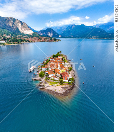 Aerial view of Isola Superiore, or Isola dei Pescatori or Island of the Fishermen in Borromean Aerial view of Isola Superiore, or Isola dei Pescatori or Island of the Fishermen in Borromean 98854502