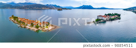 Aerial view of Isola Superiore, or Isola dei Pescatori or Island of the Fishermen in Borromean Aerial view of Isola Superiore, or Isola dei Pescatori or Island of the Fishermen in Borromean 98854511