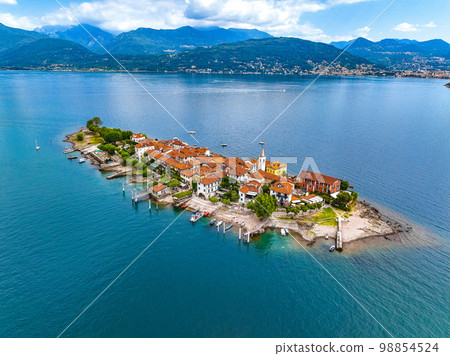 Aerial view of Isola Superiore, or Isola dei Pescatori or Island of the Fishermen in Borromean Aerial view of Isola Superiore, or Isola dei Pescatori or Island of the Fishermen in Borromean 98854524