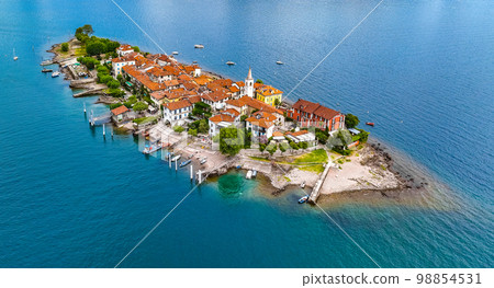 Aerial view of Isola Superiore, or Isola dei Pescatori or Island of the Fishermen in Borromean Aerial view of Isola Superiore, or Isola dei Pescatori or Island of the Fishermen in Borromean 98854531