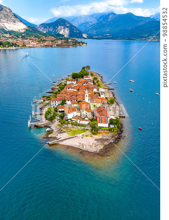 Aerial view of Isola Superiore, or Isola dei Pescatori or Island of the Fishermen in Borromean Aerial view of Isola Superiore, or Isola dei Pescatori or Island of the Fishermen in Borromean 98854532