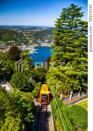 View of the Como Brunate funicular in Lake Stock Photo