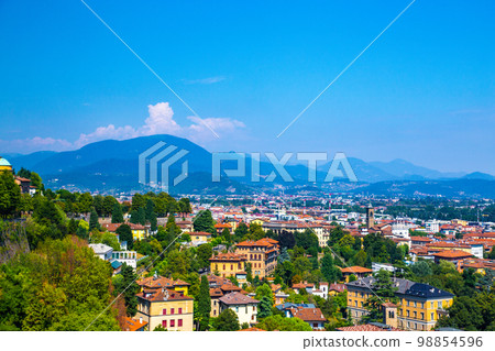 Street view of Bergamo old town, italian city northeast of Milan, in the Lombardy region . Street view of Bergamo old town, italian city northeast of Milan, in the Lombardy region . 98854596