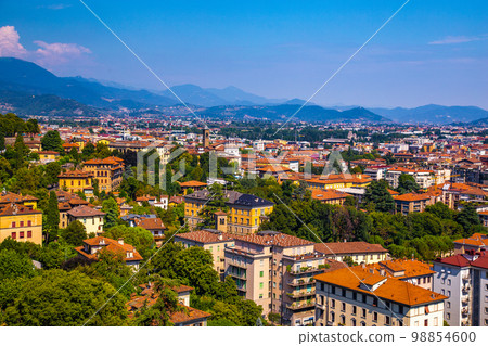 Street view of Bergamo old town, italian city northeast of Milan, in the Lombardy region . Street view of Bergamo old town, italian city northeast of Milan, in the Lombardy region . 98854600