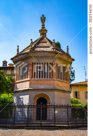 Street view of Bergamo old town, italian city northeast of Milan, in the Lombardy region . 98854656