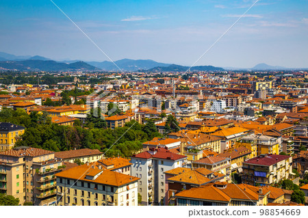 Street view of Bergamo old town, italian city northeast of Milan, in the Lombardy region . Street view of Bergamo old town, italian city northeast of Milan, in the Lombardy region . 98854669