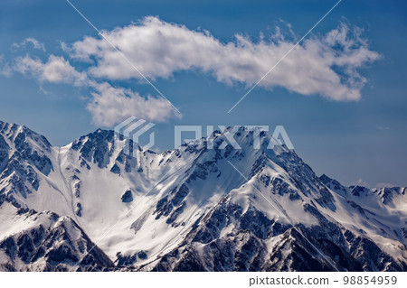 從北阿爾卑斯/長嶽山脊看到的北穗高山殘雪 98854959