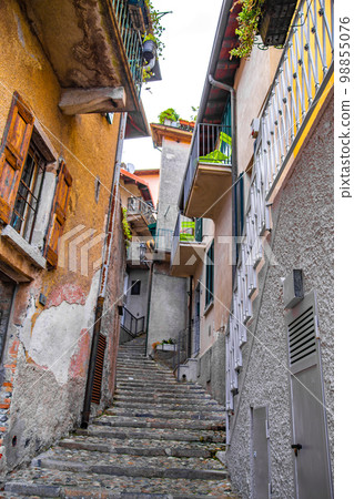 Street view of Varenna town in Como lake in the Province of Lecco in the Italian region Lombardy 98855076