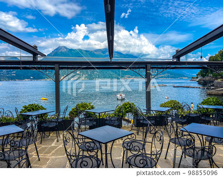 Street view of Varenna town in Como lake in the Province of Lecco in the Italian region Lombardy Street view of Varenna town in Como lake in the Province of Lecco in the Italian region Lombardy 98855096