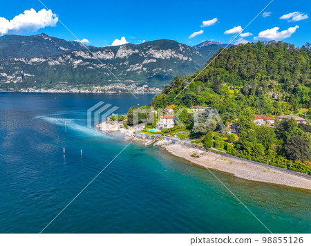 Aerial view of Bellagio village in Lake Como, in Italy. Aerial view of Bellagio village in Lake Como, in Italy. 98855126