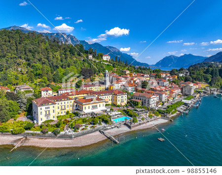Aerial view of Bellagio village in Lake Como, in Italy. Aerial view of Bellagio village in Lake Como, in Italy. 98855146