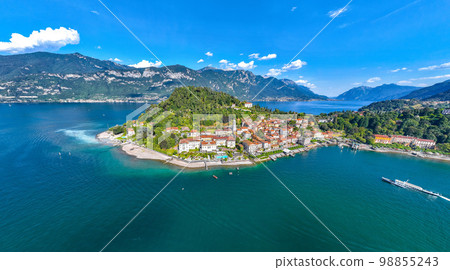 Aerial view of Bellagio village in Lake Como, in Italy. 98855243