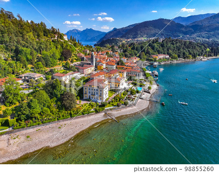 Aerial view of Bellagio village in Lake Como, in Italy. Aerial view of Bellagio village in Lake Como, in Italy. 98855260