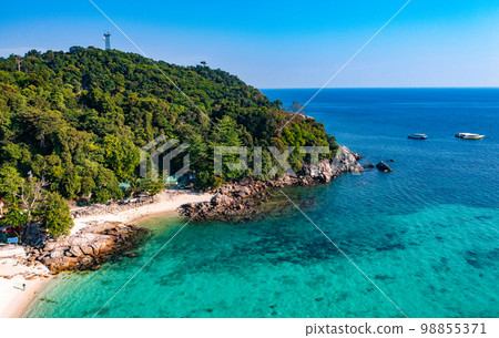 Aerial view of Pattaya Beach in Koh Lipe, Satun, Thailand Aerial view of Pattaya Beach in Koh Lipe, Satun, Thailand 98855371