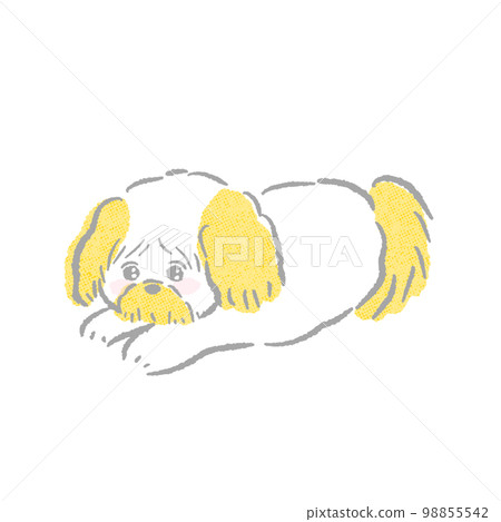 Relaxing relaxing Shih Tzu dog Cute and simple line drawing hand-drawn illustration 98855542