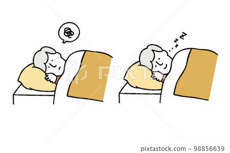 一個失眠的男人和一個睡得很香的男人的插圖素材黃色 一個失眠的男人和一個睡得很香的男人的插圖素材黃色 98856639