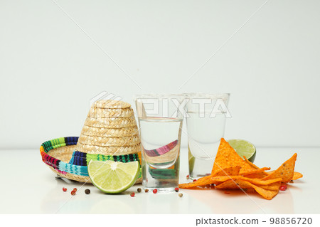 Concept of Mexico food, Tortilla and tequila, space for text 98856720